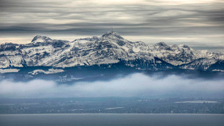 Lake Constance with view of the alps in wintertime