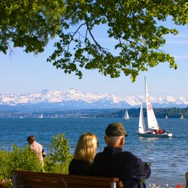 Überlingen at Lake Constance with view of the Alps