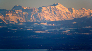 Sonnenuntergang am Säntis im Winter am Bodensee