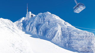 Säntis cableway during winter close to Lake Constance