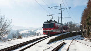 Rorschach-Heiden rack railway during winter times close to Lake Constance