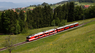 View of the Rorschach-Heiden rack railway close to Lake Constance