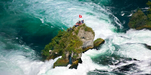 Aerial photograph of the Rhine Falls in Schaffhausen at Lake Constance