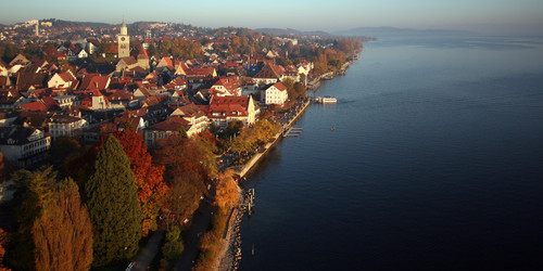 Aerial view of Überlingen at Lake Constance in autumn